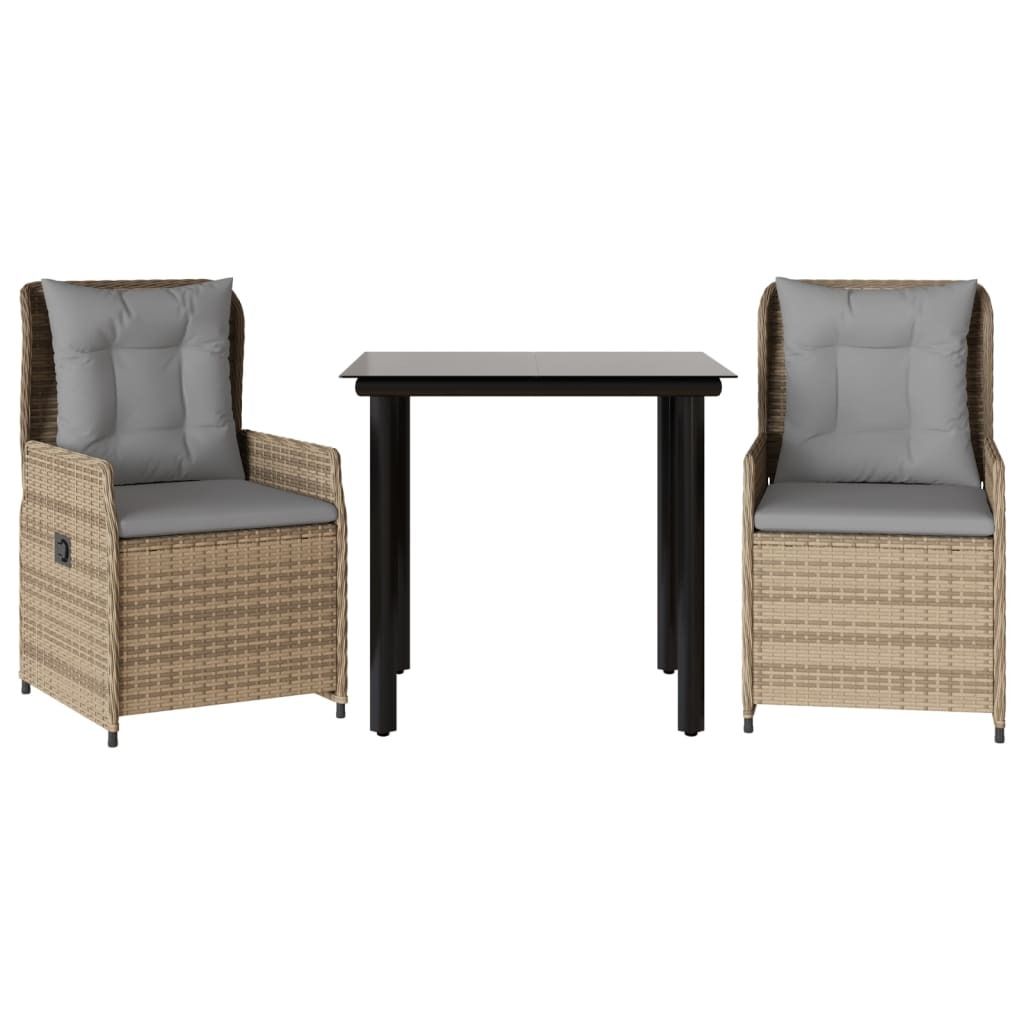 vidaXL 3-tlg. Garten-Essgruppe mit Kissen Beige Poly Rattan Produktbild 
