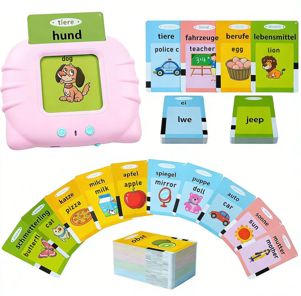 Sprechende Flash-Karten, Standard Deutsch Englisch-112 Blaetter 224 Woerter, Sprechende Flash Karten Lernspielzeug fuer Kleinkinder 2-4 Jahre Alt, ...