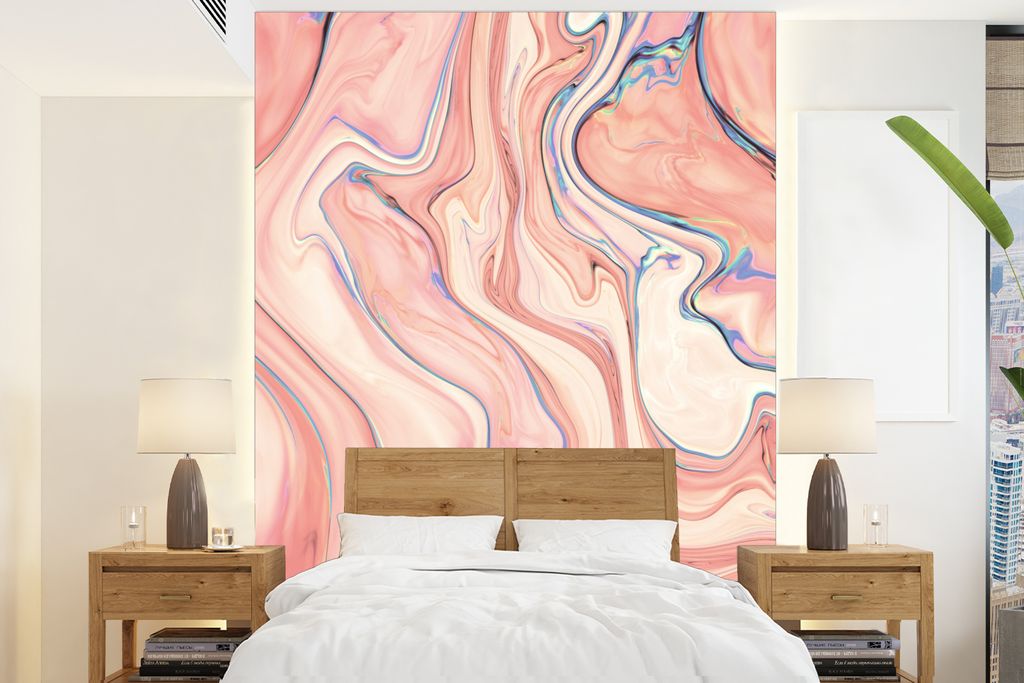 MuchoWow Fototapete für Wohnzimmer oder Schlafzimmer Wandtapete Vinyl Motivtapete Marmor - Pastell - Rosa - Blau - Marmoroptik - Abstrakt - 175x...