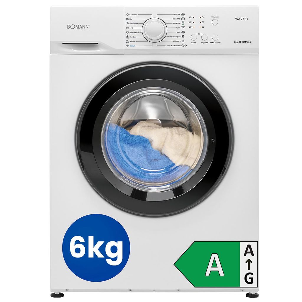 Bomann WA 7161, Přední plnění, 6 kg, C, 76 dB, 1000 ot/min, Obrázek produktu 