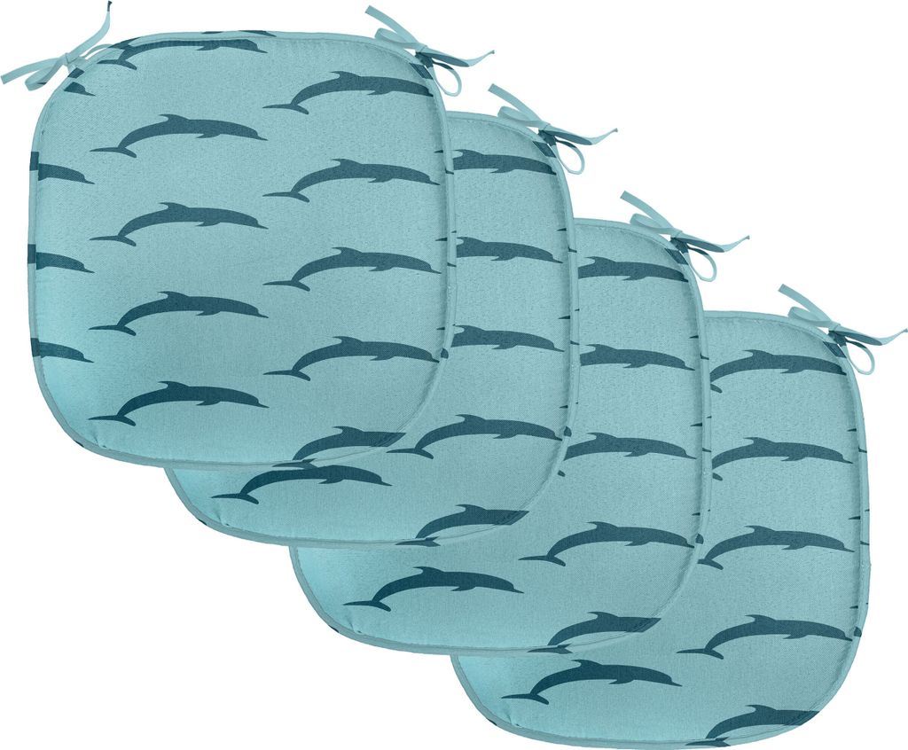 ABAKUHAUS Delfin Polster für Esszimmerstühle, Marine Wasserfauna, Dekoratives wasserfestes Kissen mit Riemen für Küchensitze, 40 cm x 40 cm-4er...
