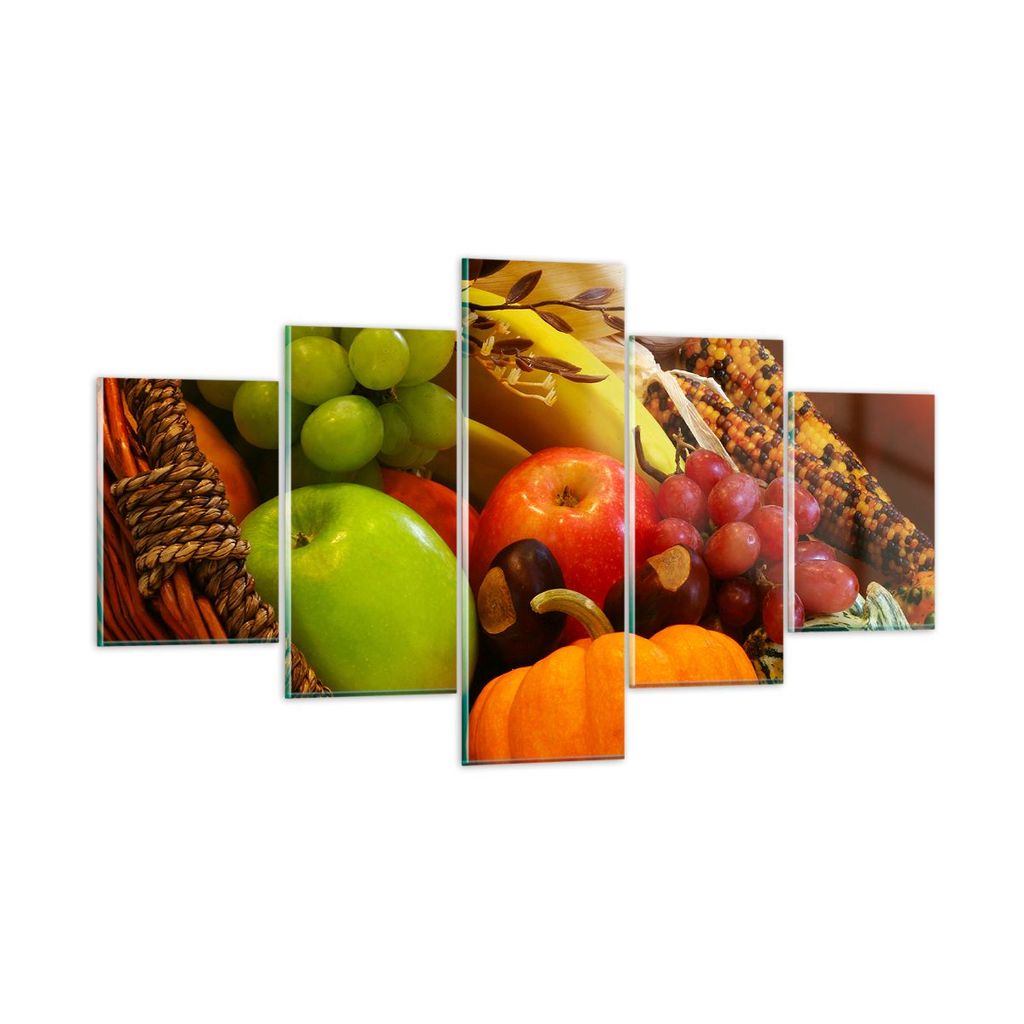 Bilder auf glas - Weidenkorb Obst Gemüse - 125x70cm - Glasbilder - Wandbilder - Kunstdruck - zum Aufhängen bereit - Wanddekoration aus Glas - Gla...