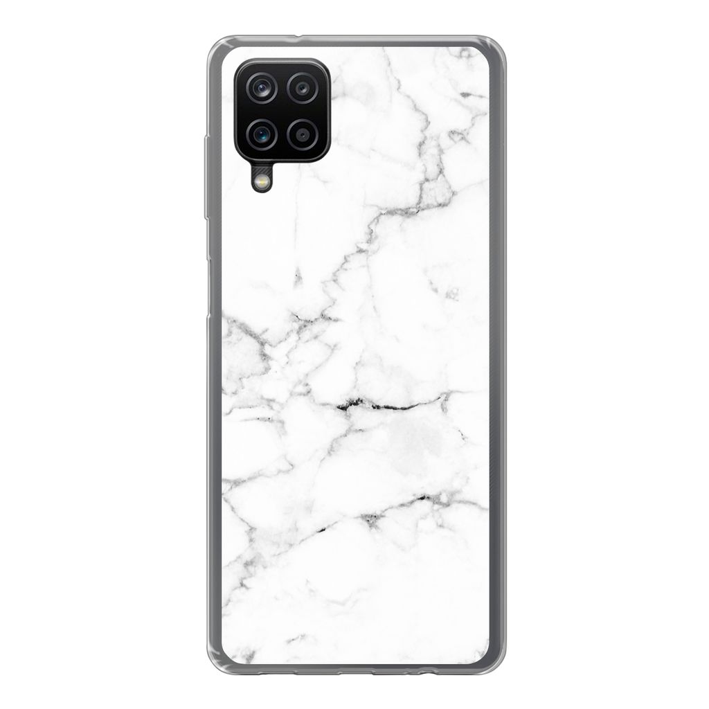 MuchoWow Handyhülle Schutzhülle Hülle für Samsung Galaxy A12 Marmor - Weiß - Grau - Luxus - Marmoroptik - Strukturiert Silikon Softcase Hand...