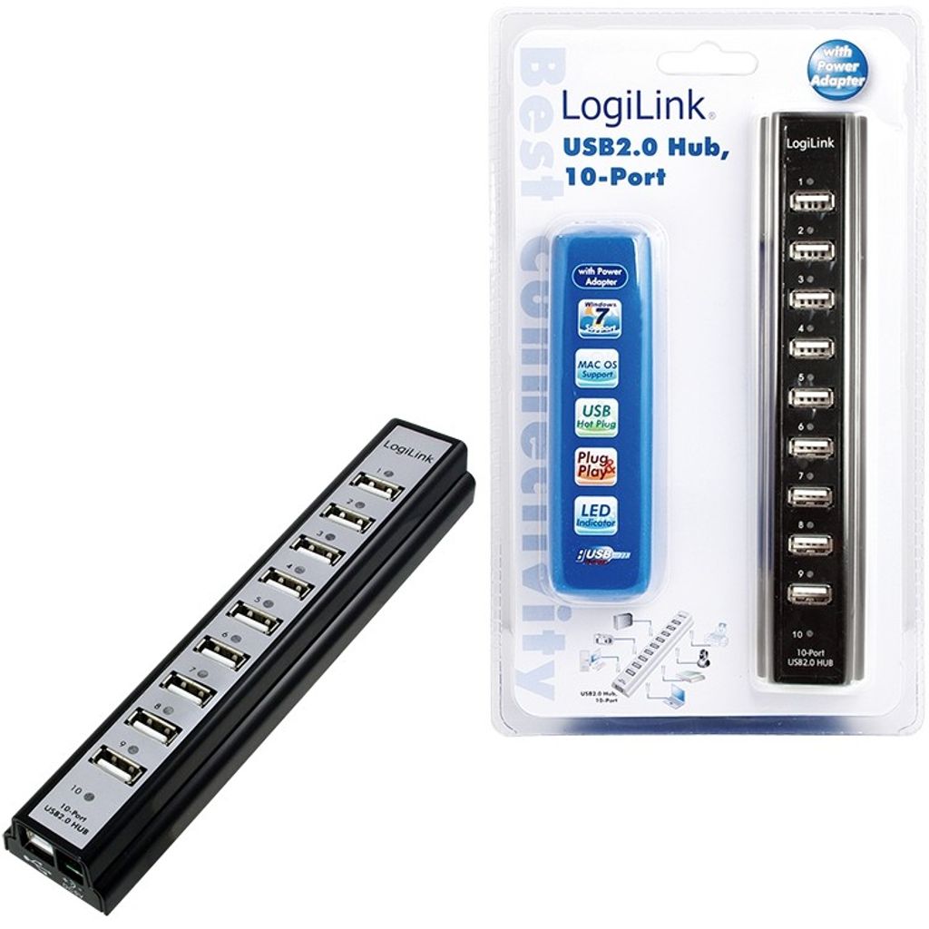 LogiLink UA0096 Schnittstellen-Hub 480 Mbit/s Schwarz Produktbild 