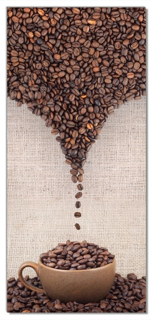 Wallario selbstklebende Türtapete 93 x 205 cm - Tasse mit Kaffeebohnen - Kaffeedesign - Abwischbar, rückstandsfrei zu entfernen