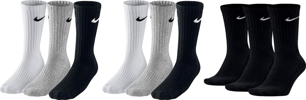 9 Paar Nike Herren Damen Socken SX4508 - Farbe: 2 x grau 1 x schwarz - Größe: 34-38
