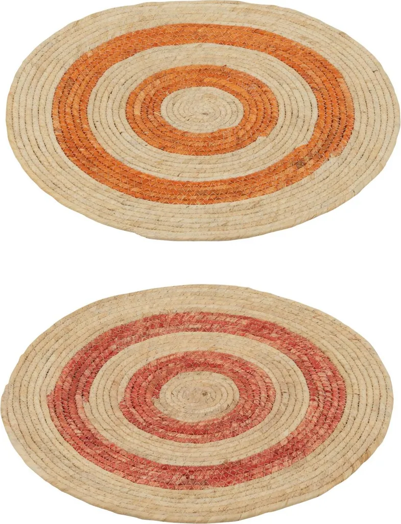 Set de Table Rond en Maïs Tressé Coloris Automnaux J-Line Lot de 2
