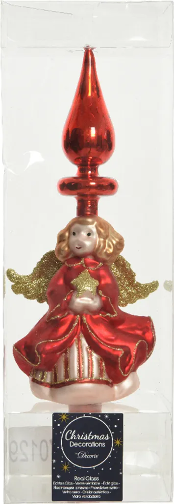 Cime de sapin de Noël en verre rouge 27cm avec ange décoratif traditionnel