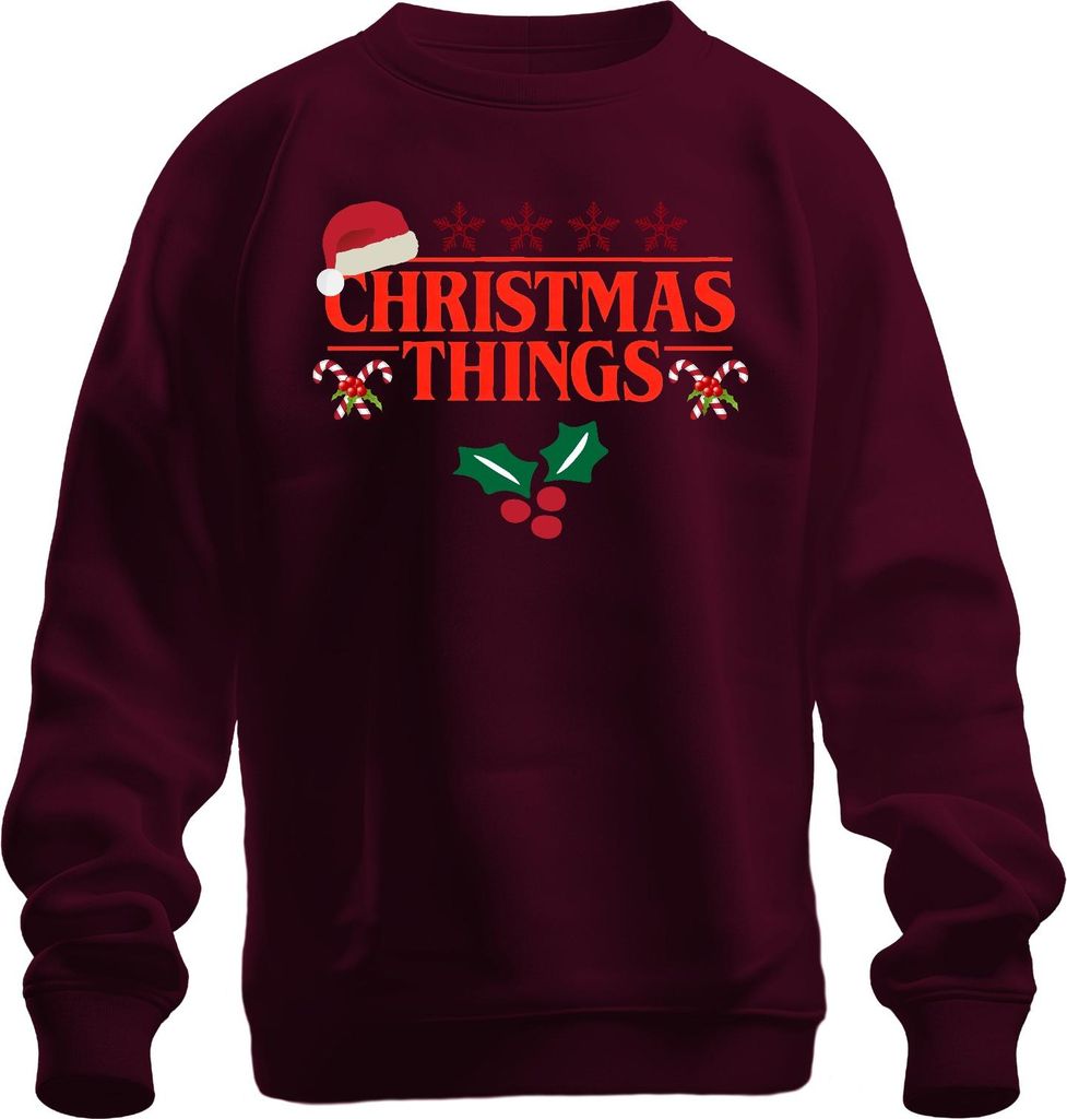 CHRISTMAS THINGS Santa Hut Stranger Demogorgon Weihnachten Serie Uni Sweatshirt Pullover, Burgundy, XL