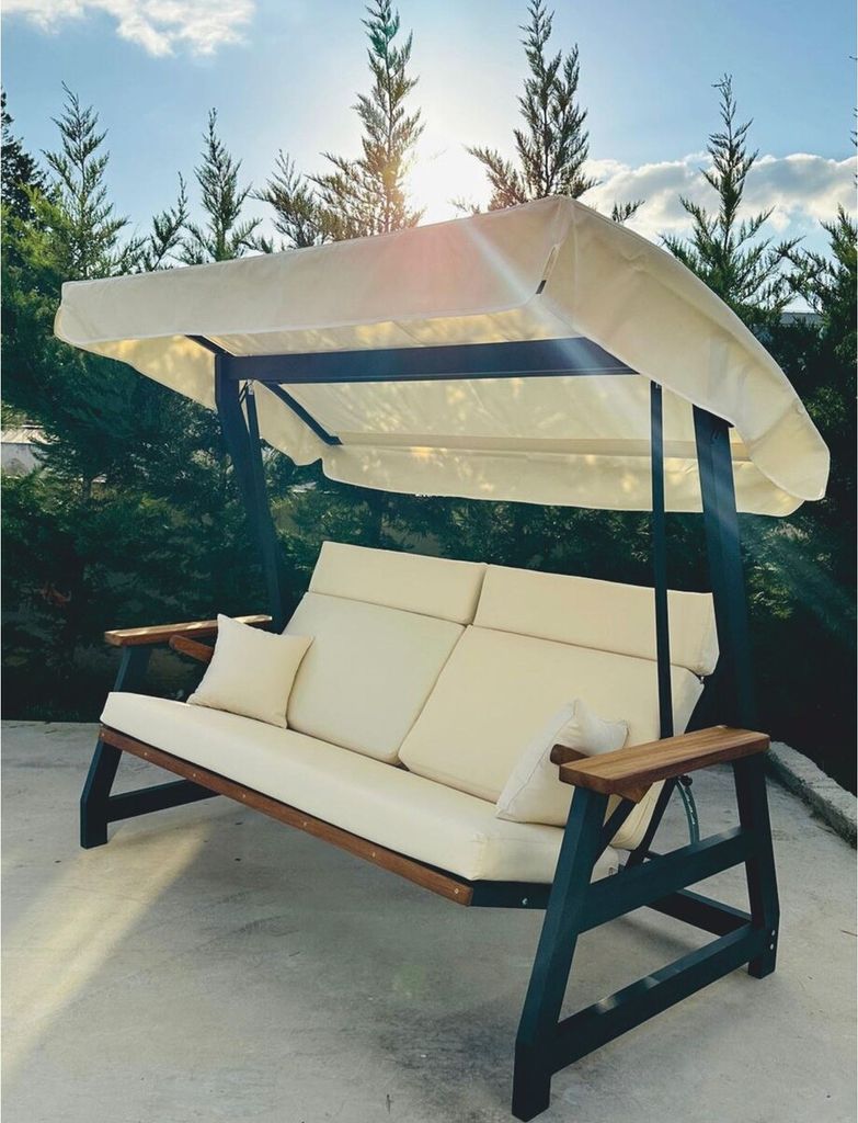 Casa Padrino Luxus Hollywood Schaukel Beige / Anthrazit / Braun 226 cm - Garten & Terrassen Möbel