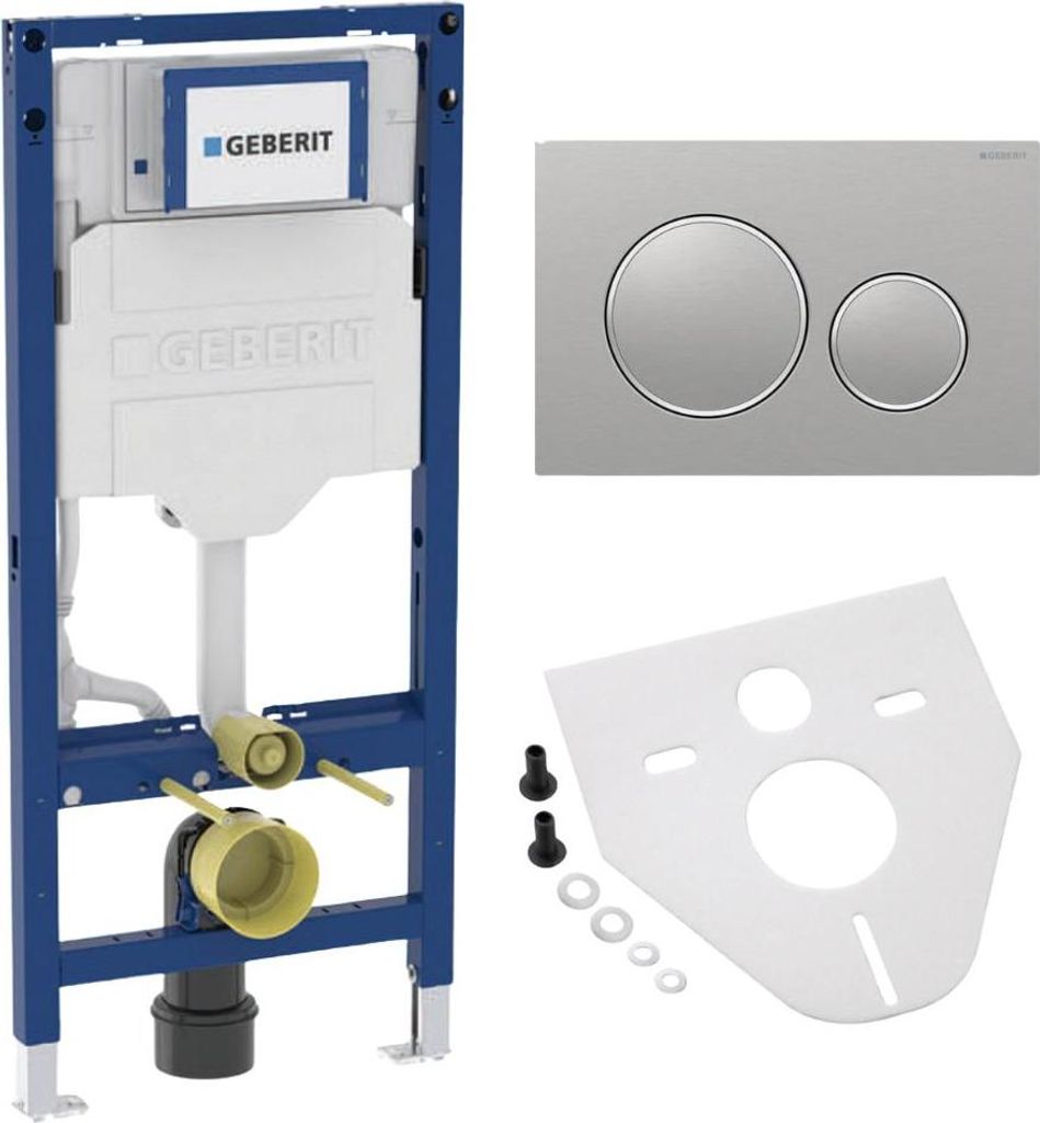 BADfabrik24 Geberit Duofix Vorwandelement 112 cm mit Sigma UP-Spülkasten 12 cm + Sigma20 Betätigungsplatte Edelstahl gebürstet / poliert inkl. M...