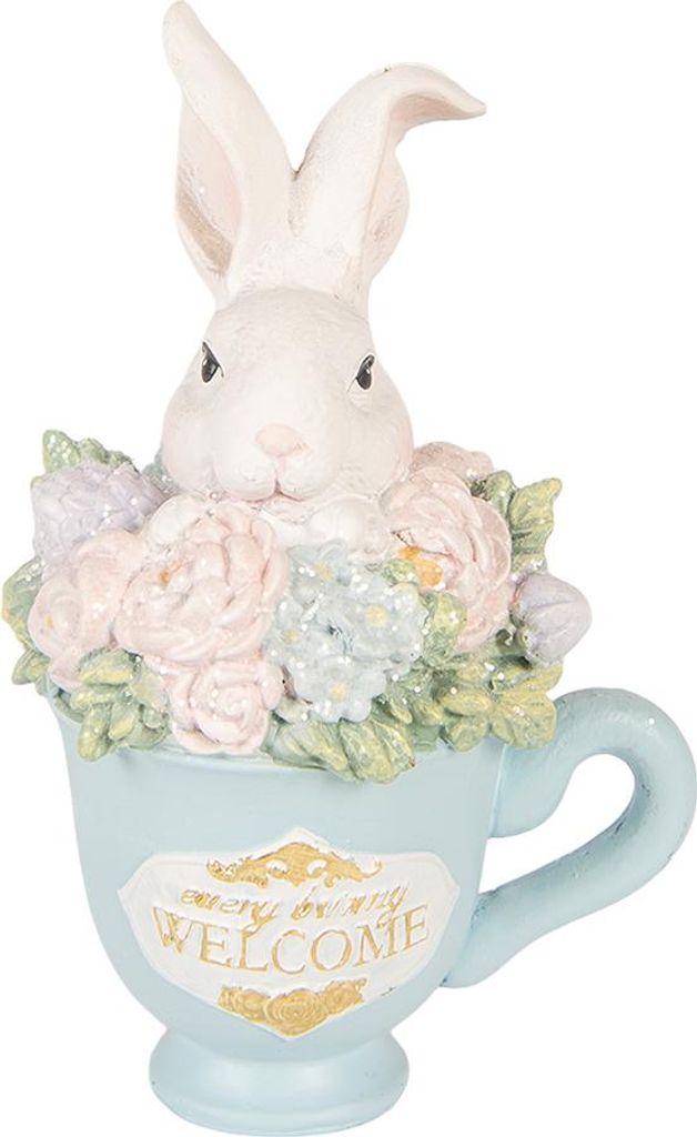 Clayre & Eef Dekorationsfigur Kaninchen 11x9x16 cm Weiß Kunststoff