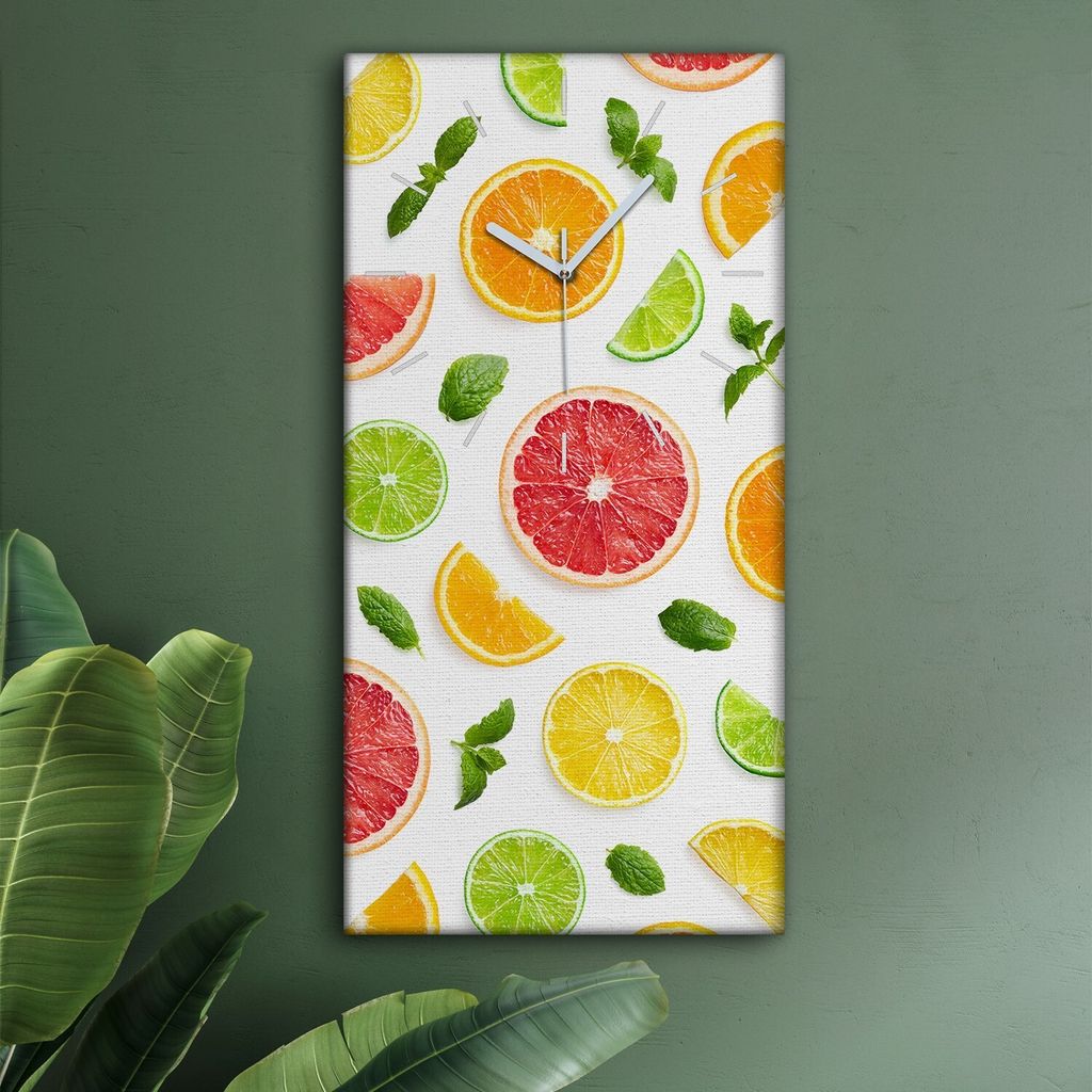 Wohnzimmer Leinwand Uhr Geräuschlos Küche 30x60 Weiße, Farbige, Früchte, weiße Zeiger
