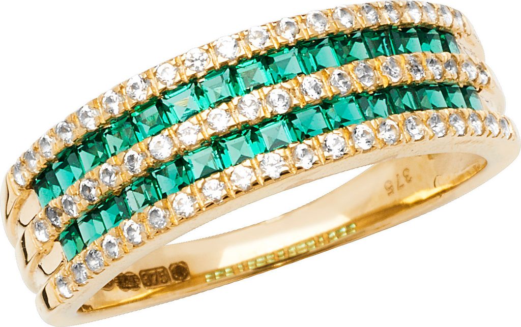 Atemberaubender 9 Karat (375) Gold Damen - Ring mit Smaragd Produktbild 