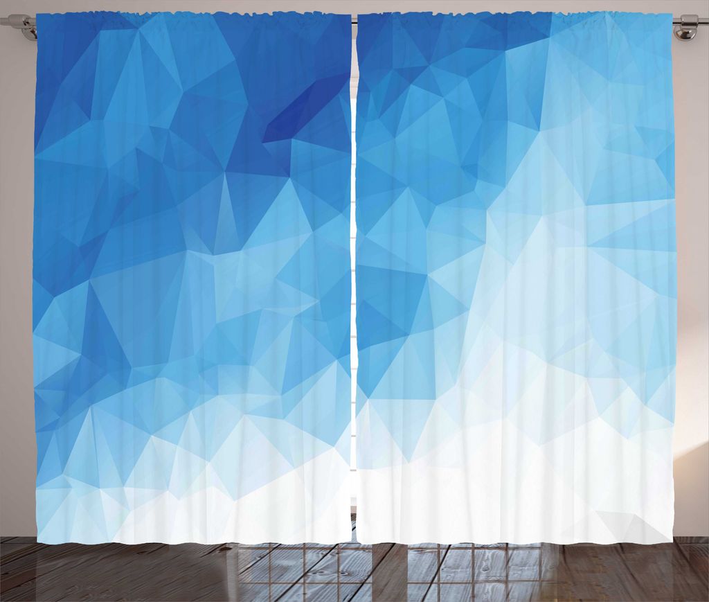 ABAKUHAUS Blau Rustikaler Gardine, Abstrakt Polygonal Ombre Art, Wohnzimmer Universalband Gardinen mit Schlaufen und Haken, 280 x 225 cm, Baby Blue...