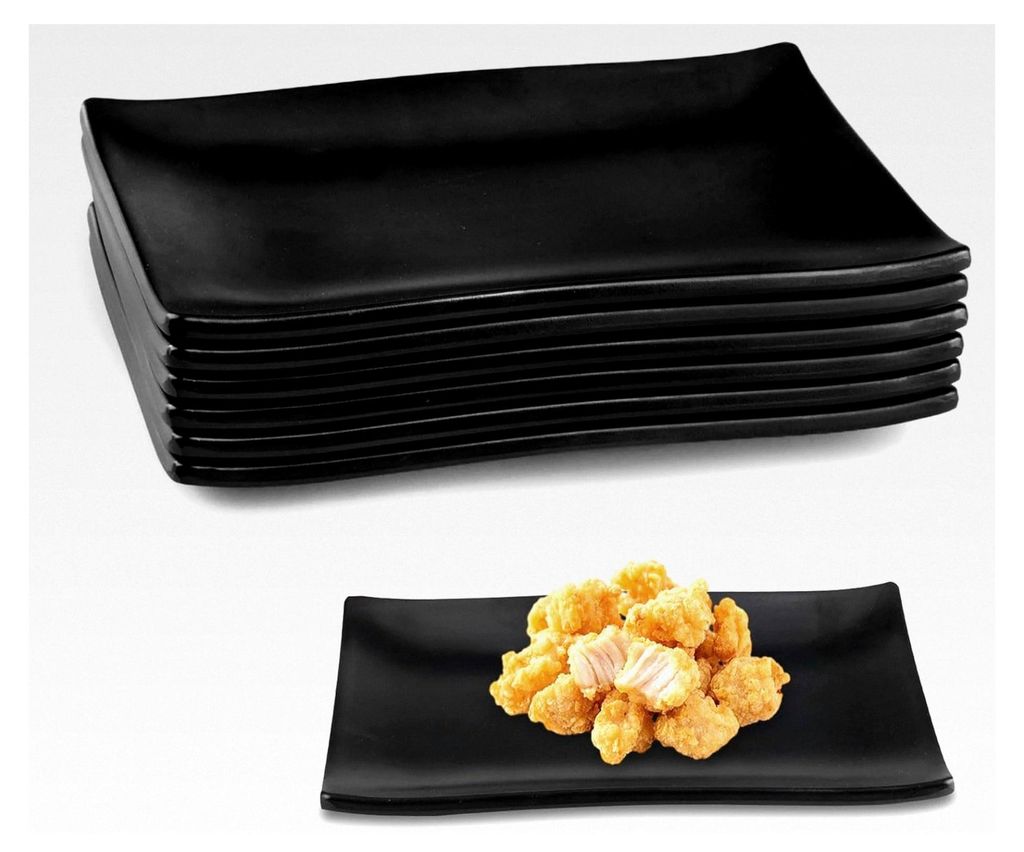 6 Stück Kleine Servierteller Dessertteller Schwarze Eckige Teller 22,7x15,5x2,2CM Rechteckige Vorspeisenteller Schwarz Matt für Sushi Geschirr De...