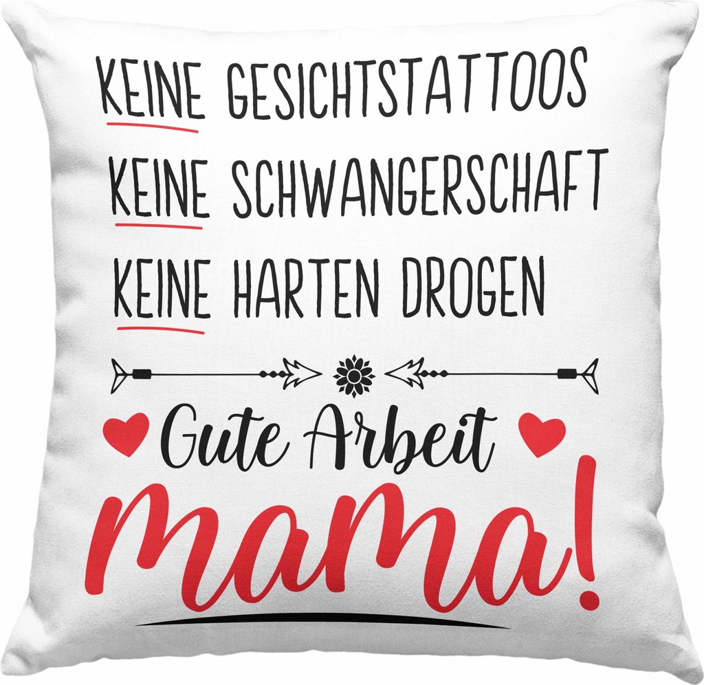 Trendation - Muttertag Deko-Kissen mit Füllung 40x40 Muttertagsgeschenk Keine Gesichtstatoos Keine Schwangerschaft Mama Deko-Kissen mit Füllung 4...
