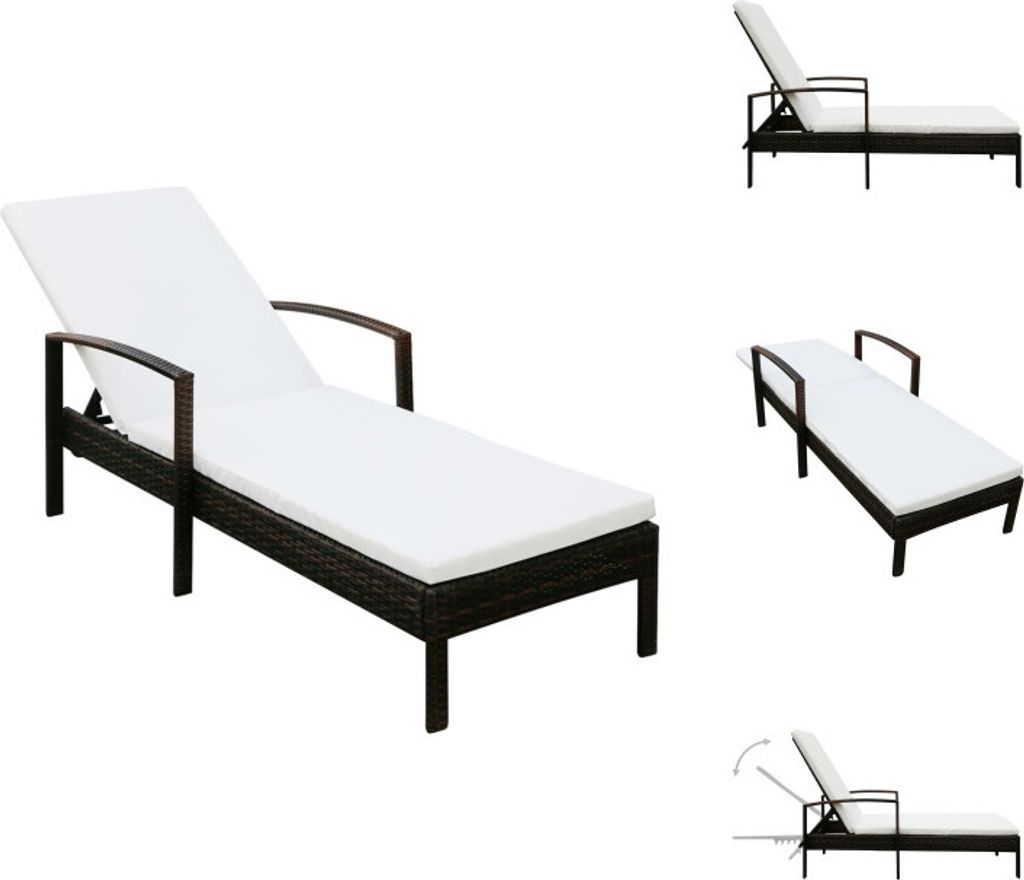 vidaXL Sonnenliege mit Auflage Poly Rattan Braun - Sonnenliegen