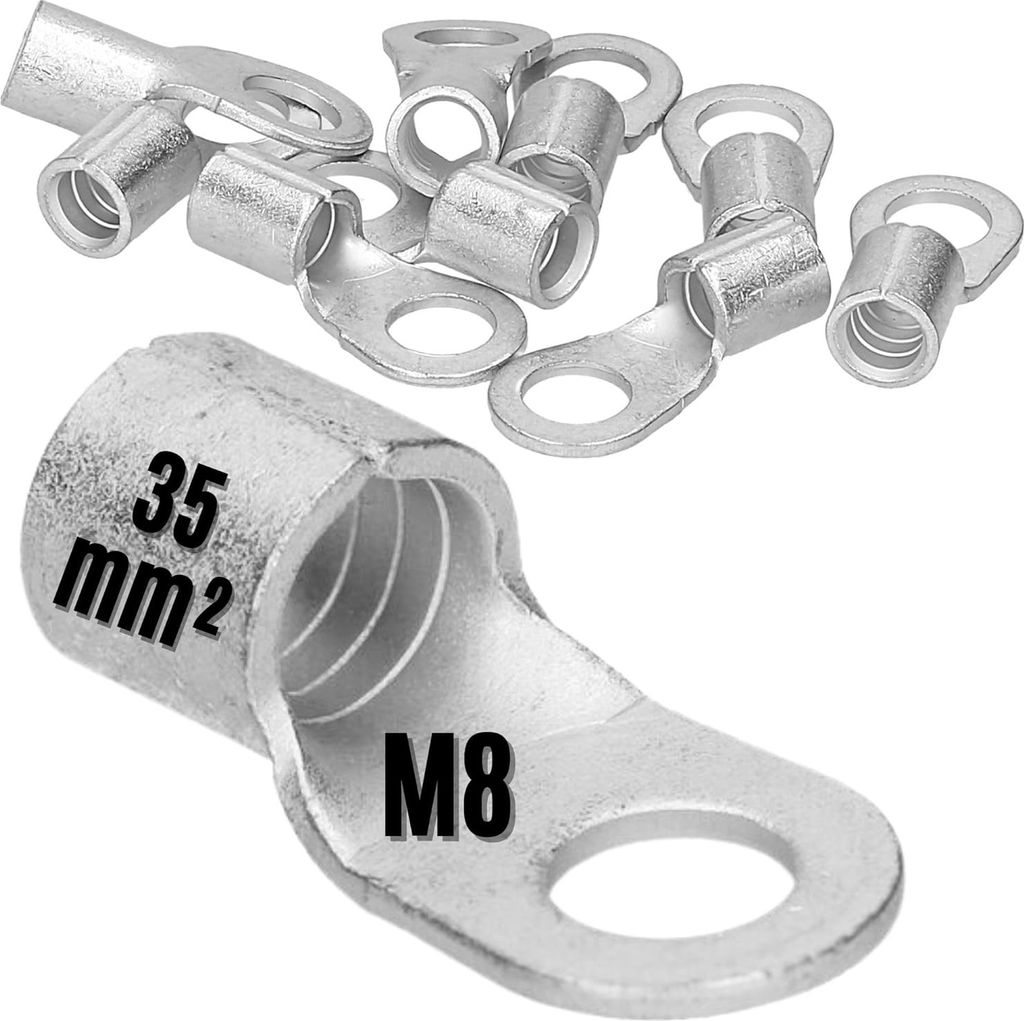10 Stück Kalitec Q35-8 Quetschkabelschuh 35mm² M8 I Unisoliert I Dornpressung I Für mehr-, fein- und feinstdrähtige Leiter I Kabelschuh 35mm² ...