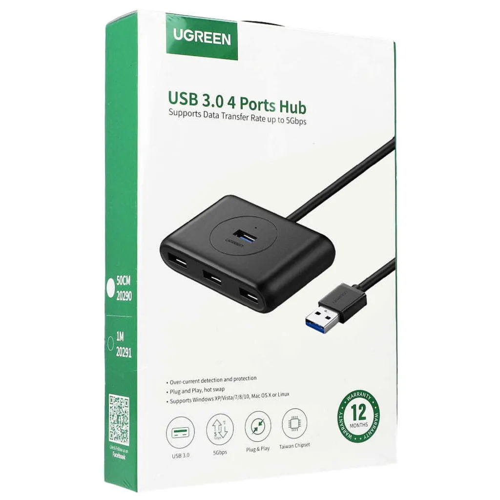 Ugreen 20290 Hub USB 3.2 Gen 1 4 Porte - Estensione Cavo 0,5m Nero - 29