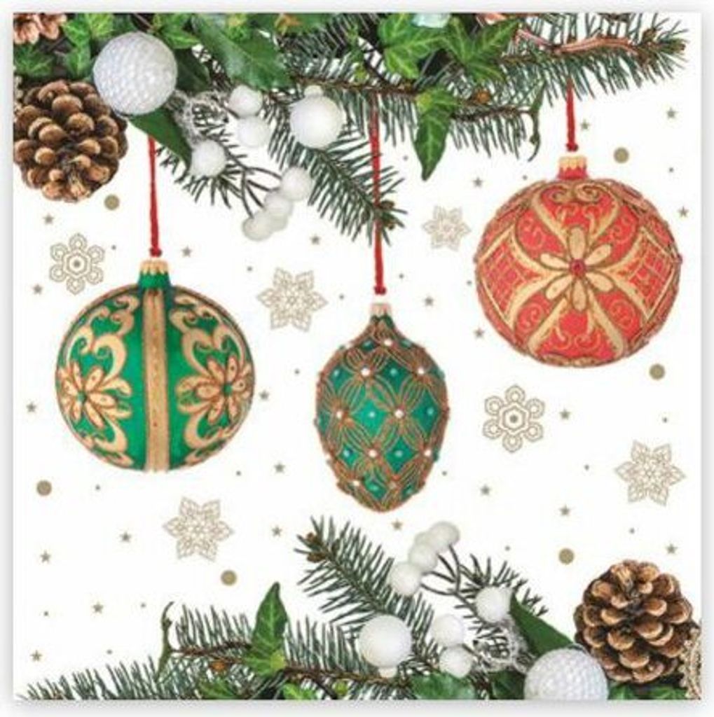 80x Weihnachtsservietten 3-lagig 33 x 33 cm Weihnachtskugeln am Baum