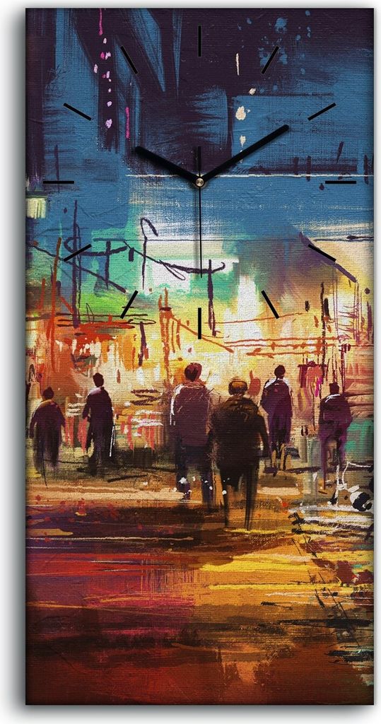 Leinwand Uhr Küche Wohnzimmer Bild 30x60 Kunst Stadt Straße bunt Einkaufsmarkt - schwarze Hände