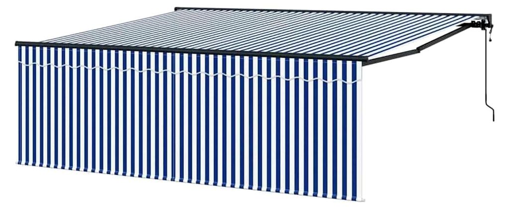 Einziehbare Markise Blau und Weiß 400 x 300 cm, Aluminiumrahmen, modernes Design, langlebig, UV-beständig, ausziehbare Überdachung, Sonnenschutz