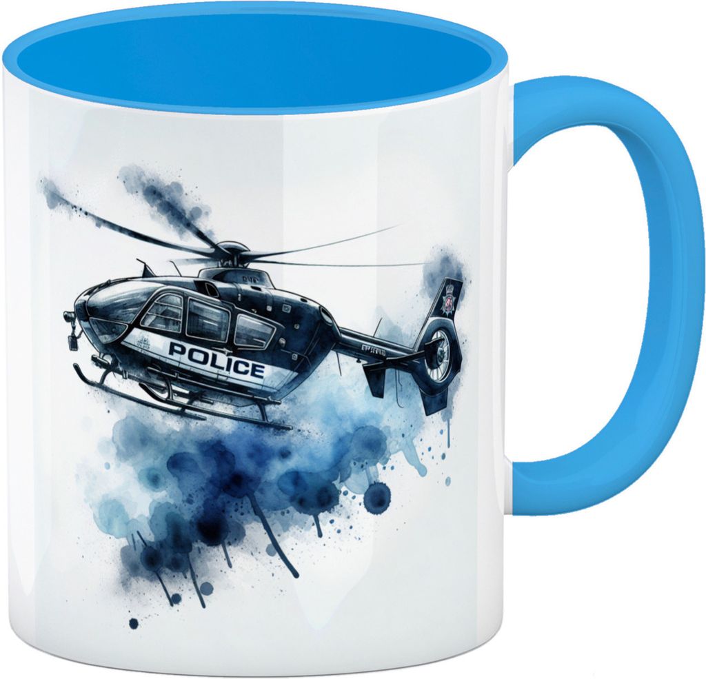 Police Hubschrauber Kaffeebecher in hellblau