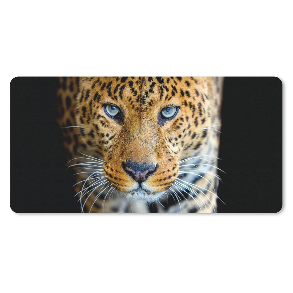 MuchoWow Mauspad Mousepad Leopard - Tiere - Porträt - Wildtiere - Schwarz 60x30 cm - Mousepads - Maus Mat - Pad - Mausunterlage - Nachhaltig