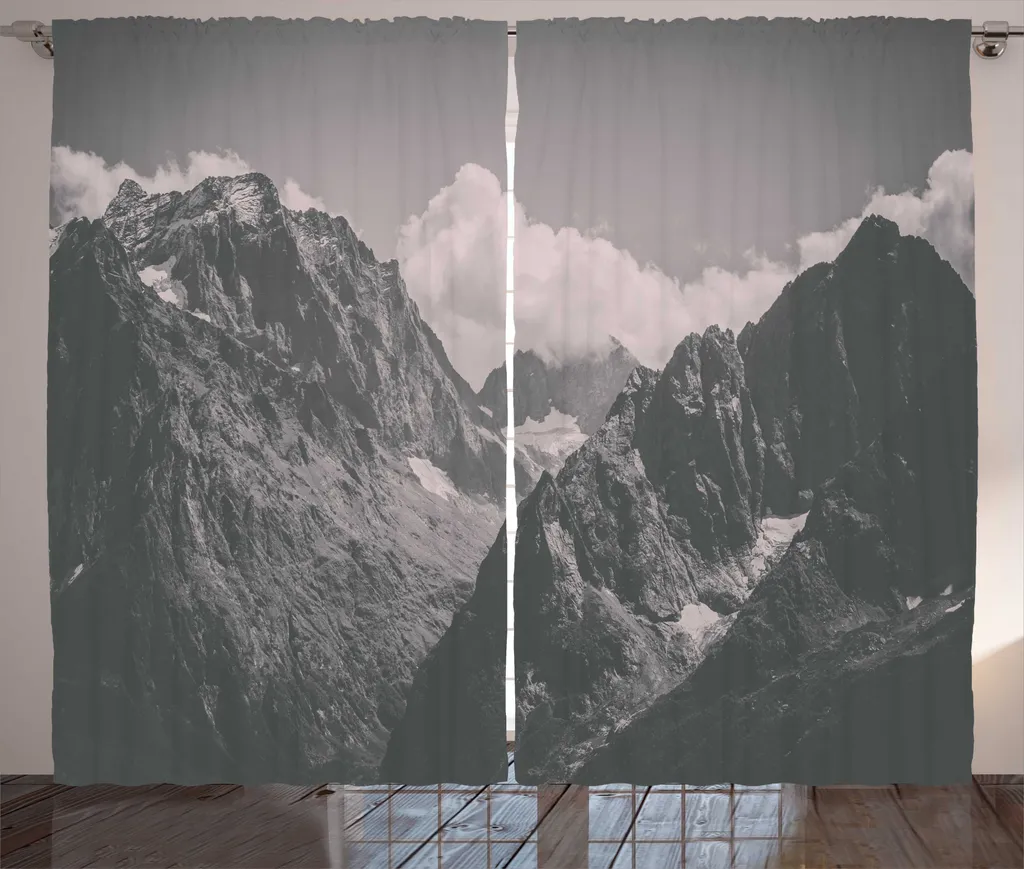 Rideau Motif Montagnes et Nuages Tissu Taupe Lavable 280x225 cm