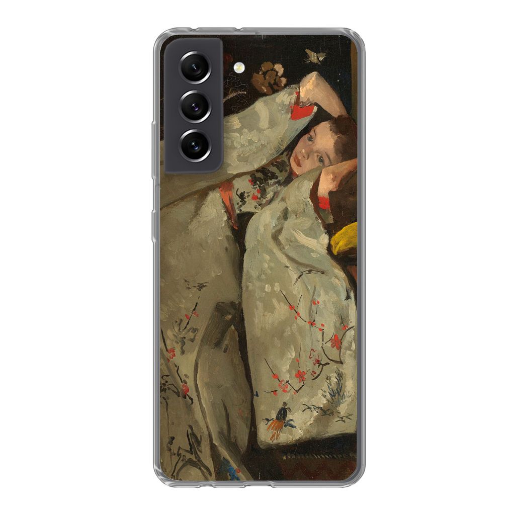 MuchoWow Handyhülle Schutzhülle Hülle für Samsung Galaxy S21 FE Mädchen im weißen Kimono - Gemälde von George Hendrik Breitner Silikon Sof...