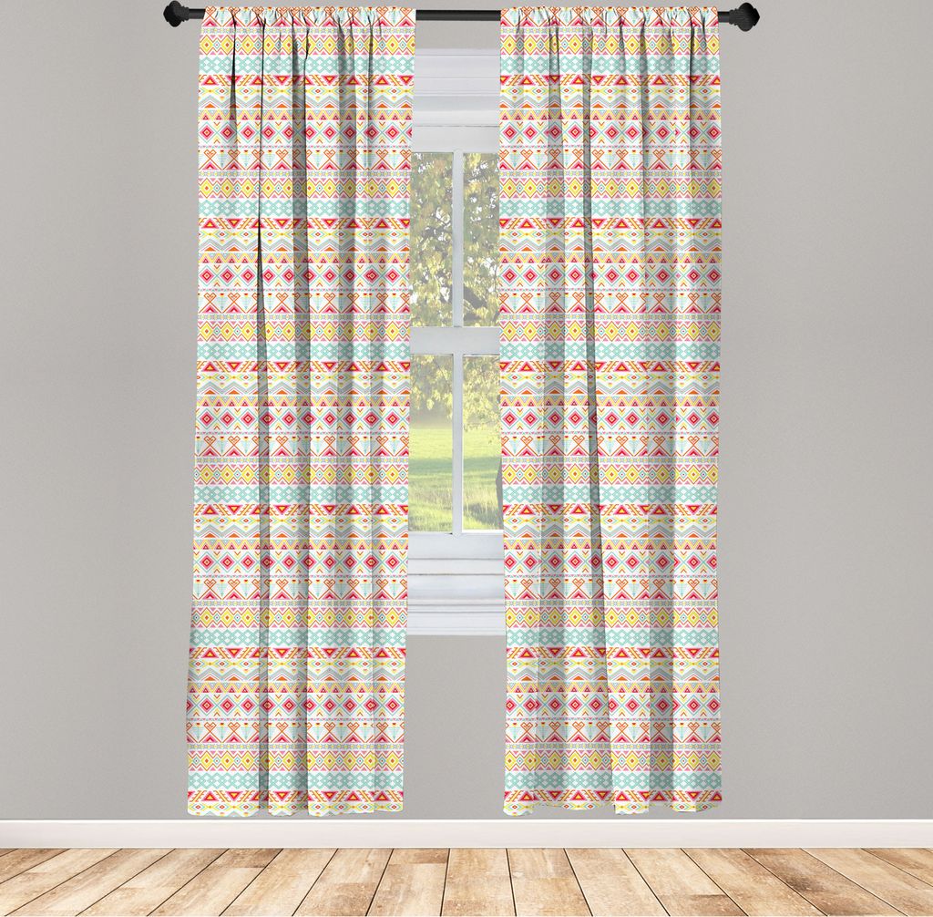 ABAKUHAUS Stammes Vorhänge, Gardinen, Aztekische inspirierte Muster Streifen Fun Spring Colors Native Style Prints, 2 Stück 75 x 225 cm, , Gelb R...