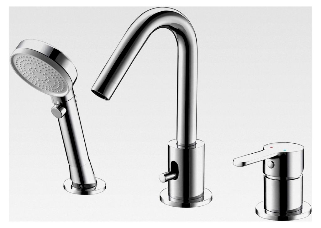 3-Loch Badewannenarmatur mit 3-Funktion-Handbrause und Einzelgriff in Chrom