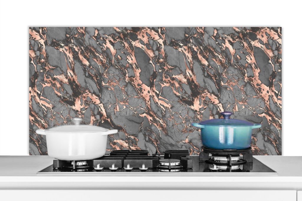 KitchenYeah Spritzschutz Küche - Küchenrückwand - Wandschutz für Herd und Spüle - Marmor - Rose - Grau - Muster 120x60 - Alu-Dibond (Alterna...