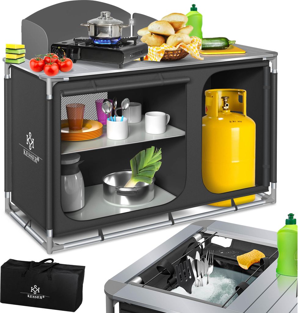 KESSER Campingschrank, Campingküche mit Aluminiumgestell, inkl.Tragetasche , Kocherschrank für Camping , Campingmöbel , Outdoor