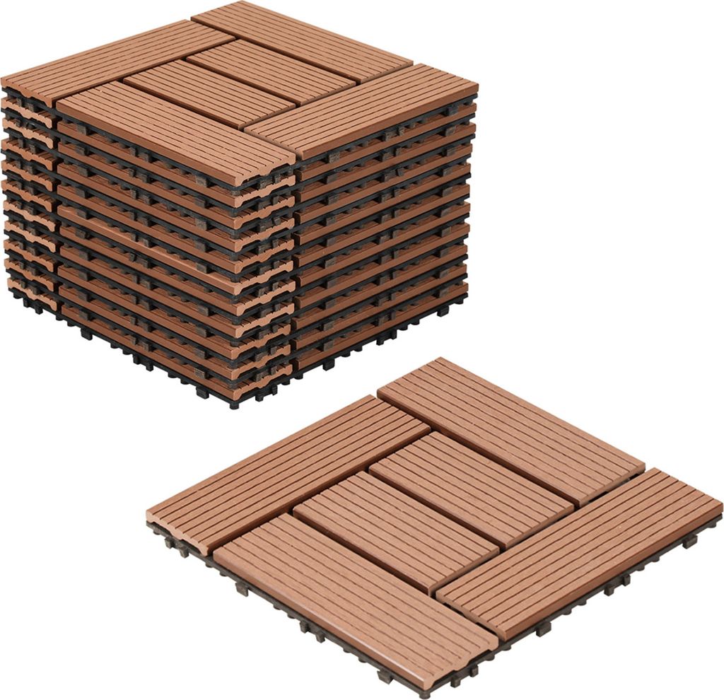 Clanmacy 30x30cm WPC Fliese Terrassenfliesen, 5qm Balkonfliesen Klickfliese, Braun, 55 Stück
