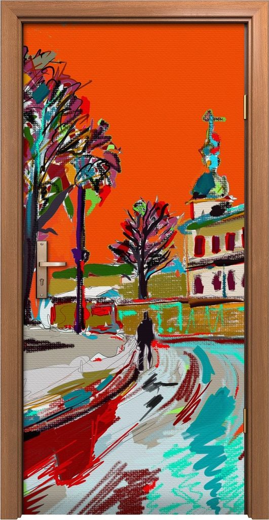 Türposter 90x200 cm Türaufkleber Türtapete Türfolie Klebefolie Kunst Winter StadtImpressionismus
