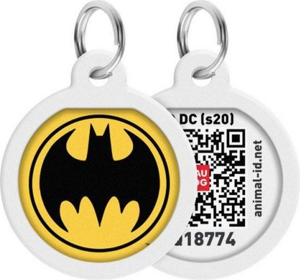 Pet ID Tag für Hund Katze mit QR Passport Global Suchsystem von verlorenen Haustieren Digital ID Hund Tag Batman Logo