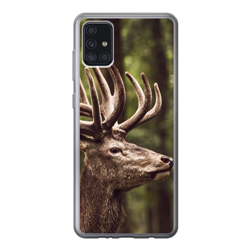 MuchoWow Handyhülle Schutzhülle Hülle für Samsung Galaxy A52 5G Hirsch - Natur - Geweih - Wald - Tiere Silikon Softcase Handy Hülle - Umschlag