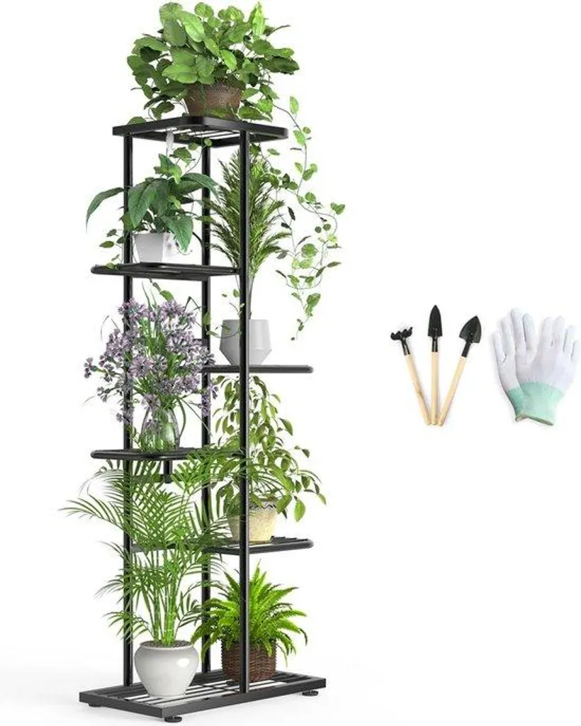 Support plante 6 étages gain de place 108 cm en métal pour rangement pots