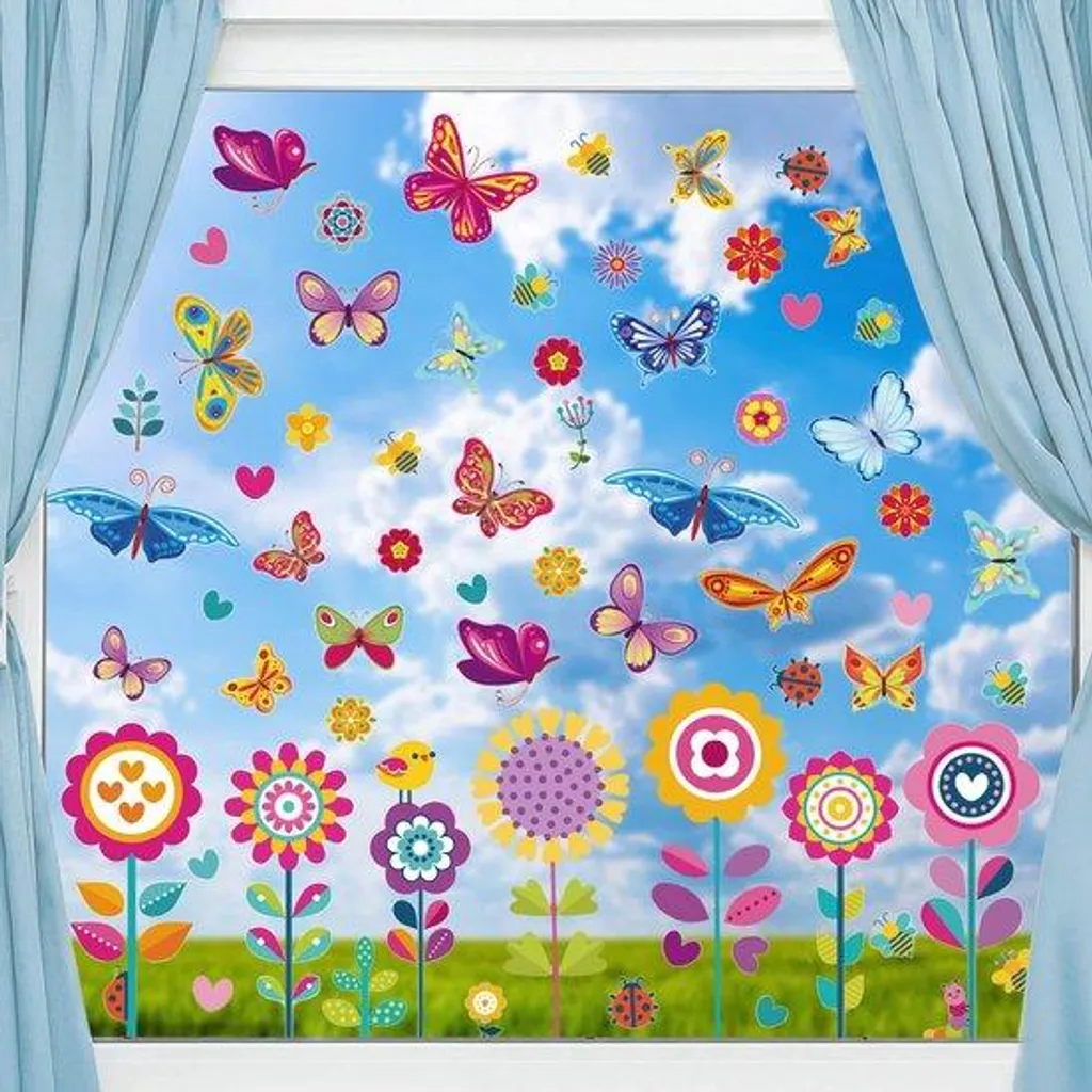 Autocollants muraux bicolores fleurs : lot de 9 stickers déco florale