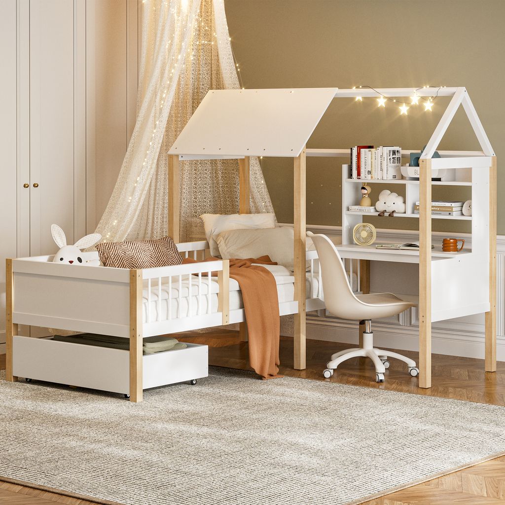LVHOM Hausbett 90x200cm mit Schublade, Kinderbett mit Produktbild 