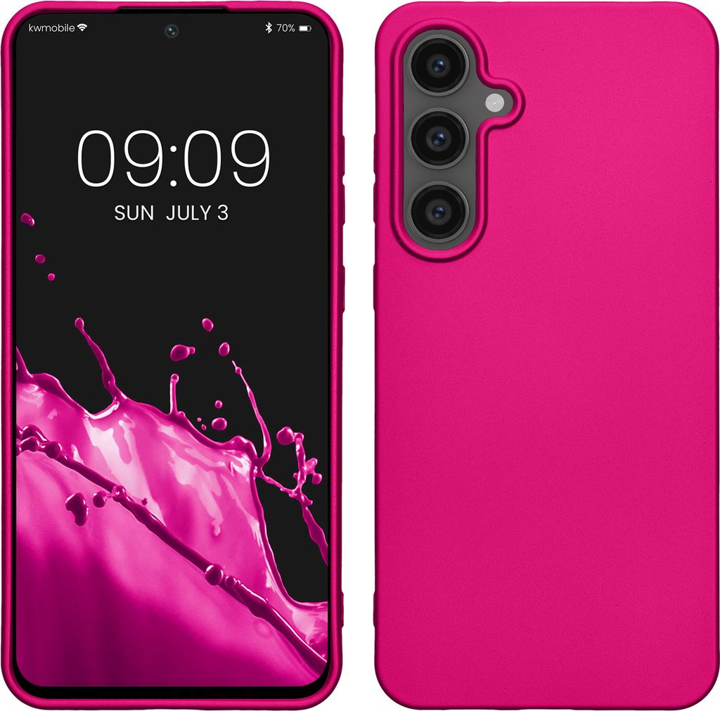kwmobile Case kompatibel mit Samsung Galaxy S24 FE Hülle - Schutzhülle aus Silikon metallisch schimmernd - Handyhülle Metallic Pink