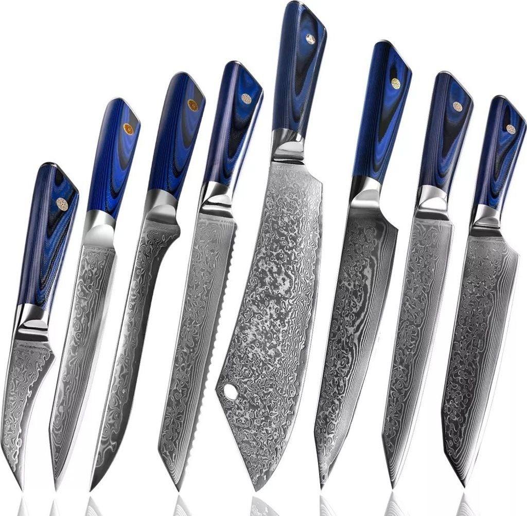 Sasebo Damast Küchenmesser Set – 8 Stück in Blau für höchste Ansprüche KP20222