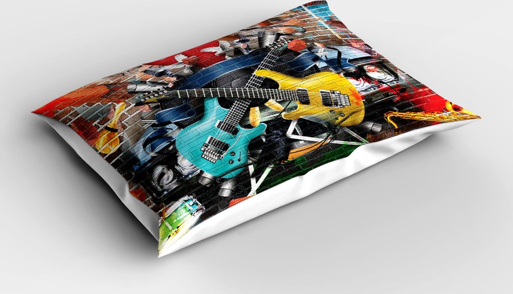 ABAKUHAUS Musik Kopfkissenbezug, Klassisches Auto Musikinstrumente Street Wall Art Strasse Outdoors Zeichnung, 40x80 cm, Mehrfarbig