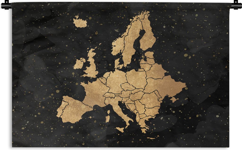 MuchoWow Wandteppich Wandbehang Karte - Europa - Gold 90x60 cm Tapisserie Dekoration Wandtuch - Wandskulpturen - Bildteppich