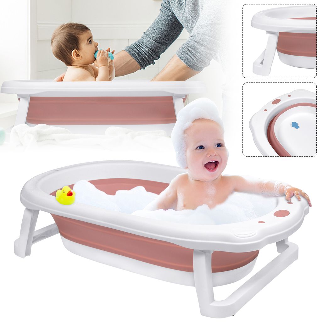 Faltbare Babywanne Baby Badewanne Kissen Anti-Rutsch Bad mit Thermometer+Matte 