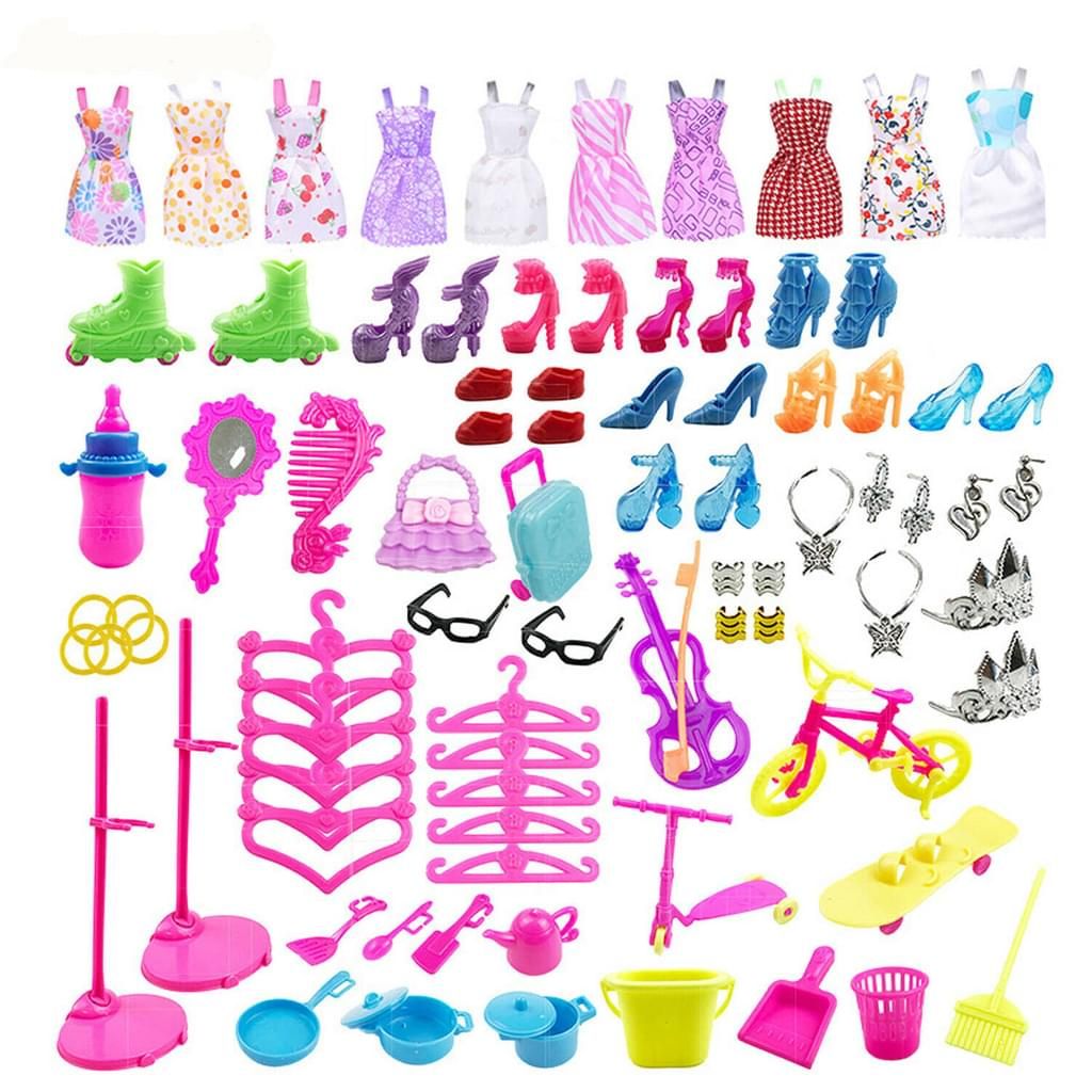 85 Stück Artikel für Barbie-Puppen Kleider Schuhe Schmuck Kleidung Set Zubehör 