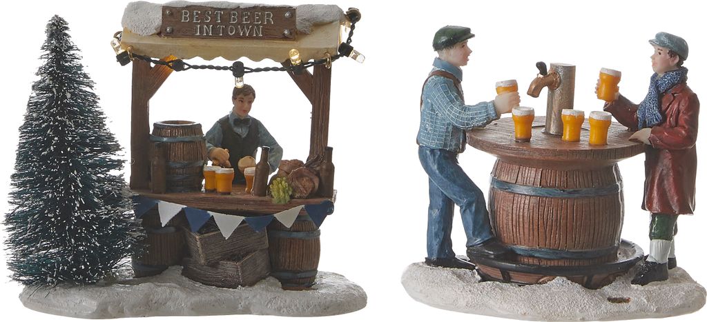 LuVille Weihnachtsdorf-Miniatur Bierstand - L12 x B8 x H10 cm