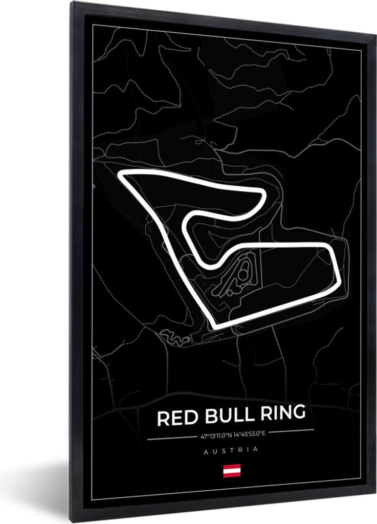 MuchoWow Gerahmtes Poster F1 - Rennstrecke - Red Bull Ring - Österreich - Rennstrecke - Schwarz 60x90 cm - Poster mit Schwarzem Bilderrahmen Wan...